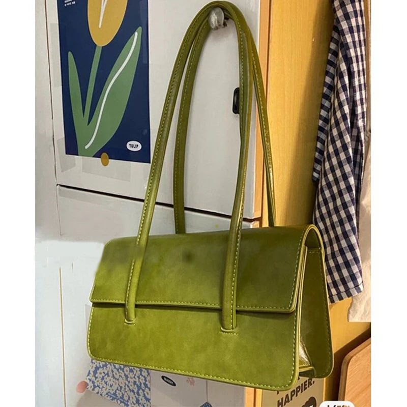 Vintage Armpit Shoulder Purse Solid Flap Handbag Retro Clutches Bag