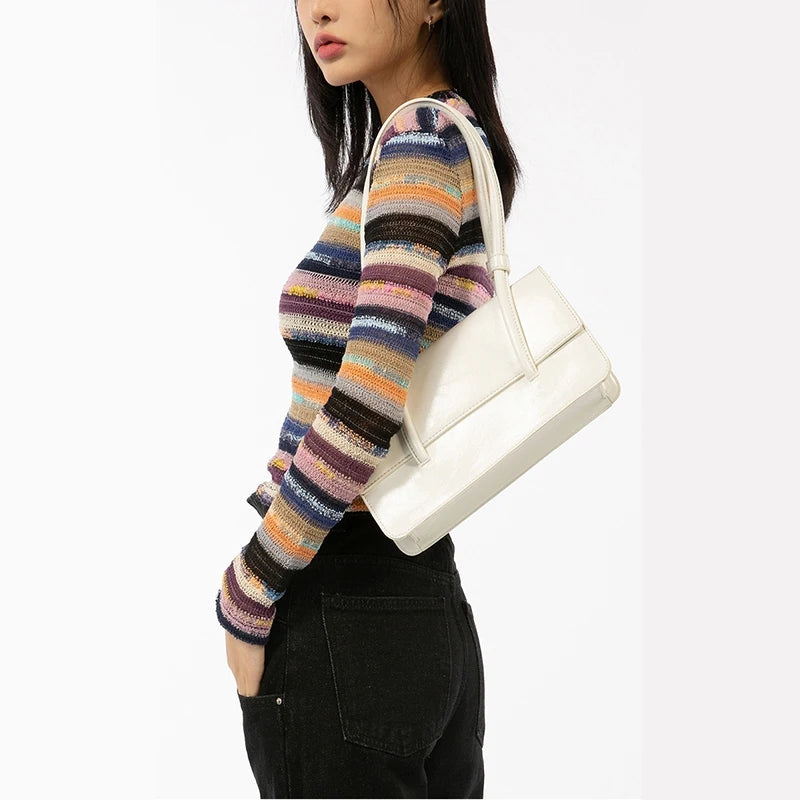 Vintage Armpit Shoulder Purse Solid Flap Handbag Retro Clutches Bag