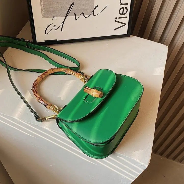 Bamboo Handle Women Handbags Shoulder Bags Pu Leather Crossbody Bag Vintage