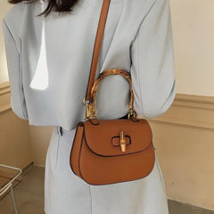 Bamboo Handle Women Handbags Shoulder Bags Pu Leather Crossbody Bag Vintage
