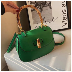 Bamboo Handle Women Handbags Shoulder Bags Pu Leather Crossbody Bag Vintage