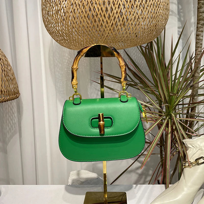 Bamboo Handle Women Handbags Shoulder Bags Pu Leather Crossbody Bag Vintage