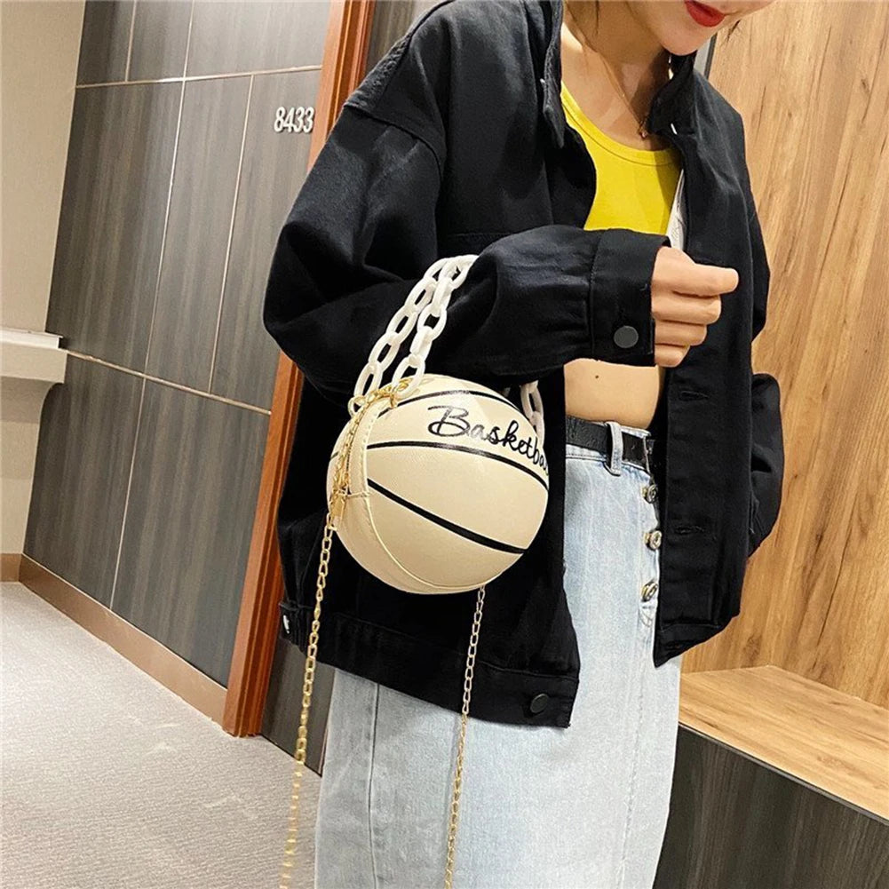 Women's Basketball Shoulder Bag with Acrylic Chain Strap