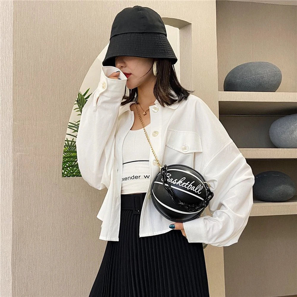 Women's Basketball Shoulder Bag with Acrylic Chain Strap
