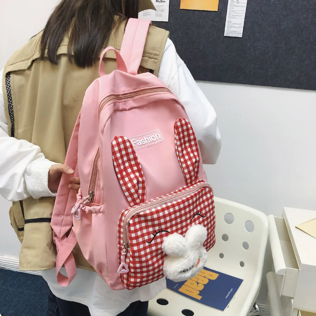Big Student Backpack Face Rabbit Rucksack Girls School Bag
