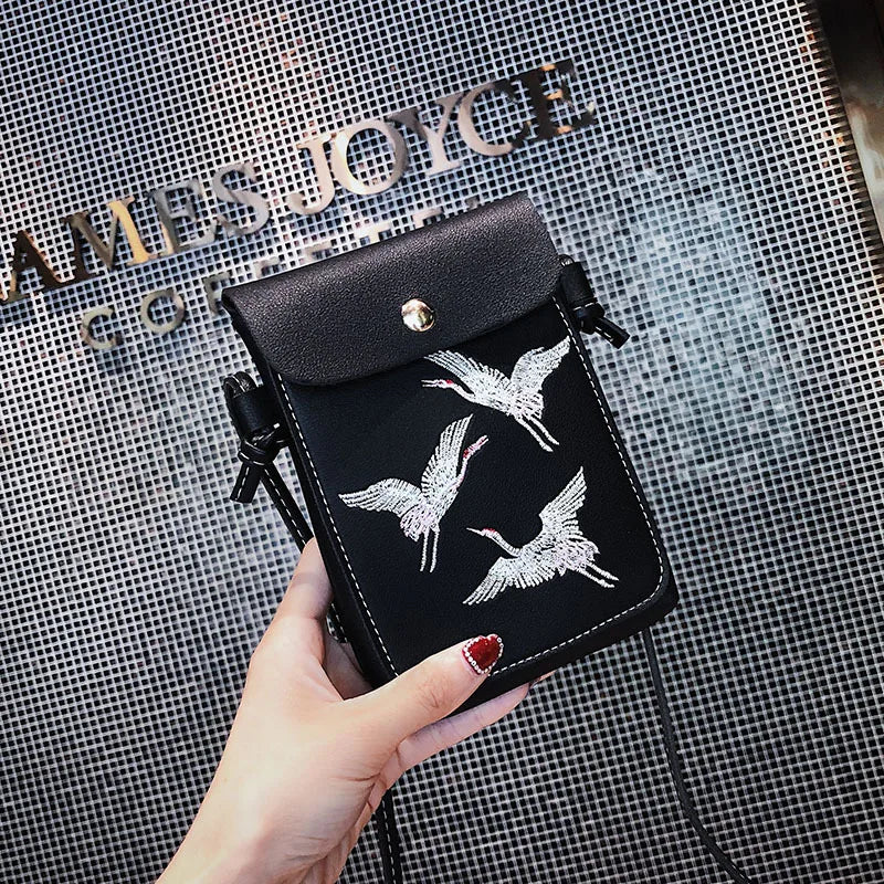 Bird Embroidery Mini Crossbody Bag for Women Girls