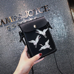 Bird Embroidery Mini Crossbody Bag for Women Girls