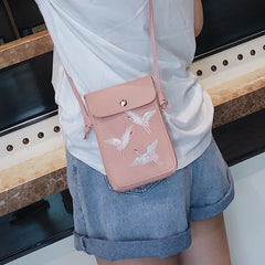 Bird Embroidery Mini Crossbody Bag for Women Girls