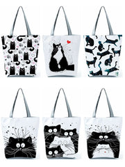 Cartoon Cat Printed Shoulder Bag Eco Reusable Tote Girl Women Gift