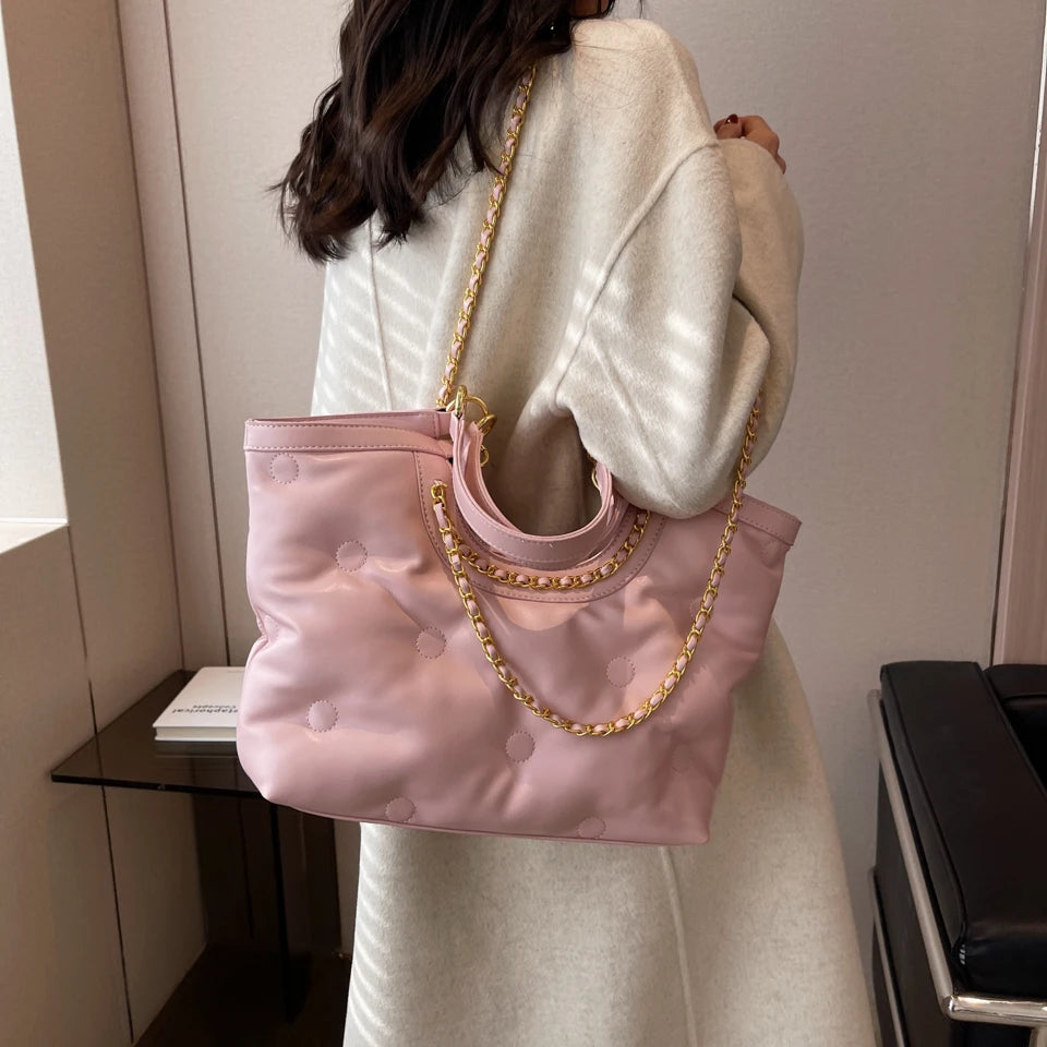 Large Quilted Tote Padded Handbags Winter Shoulder Bag