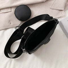 Women Leather Shoulder Bag Wide Strap Messenger Handbag