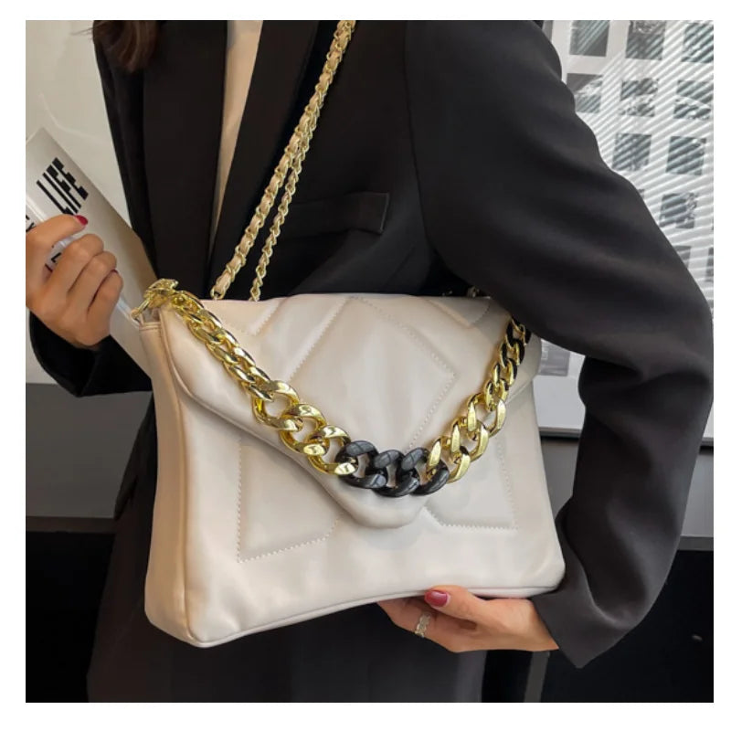 Quilted Flap Shoulder Bag Chain Crossbody Clutch PU Leather Armpit Handbag
