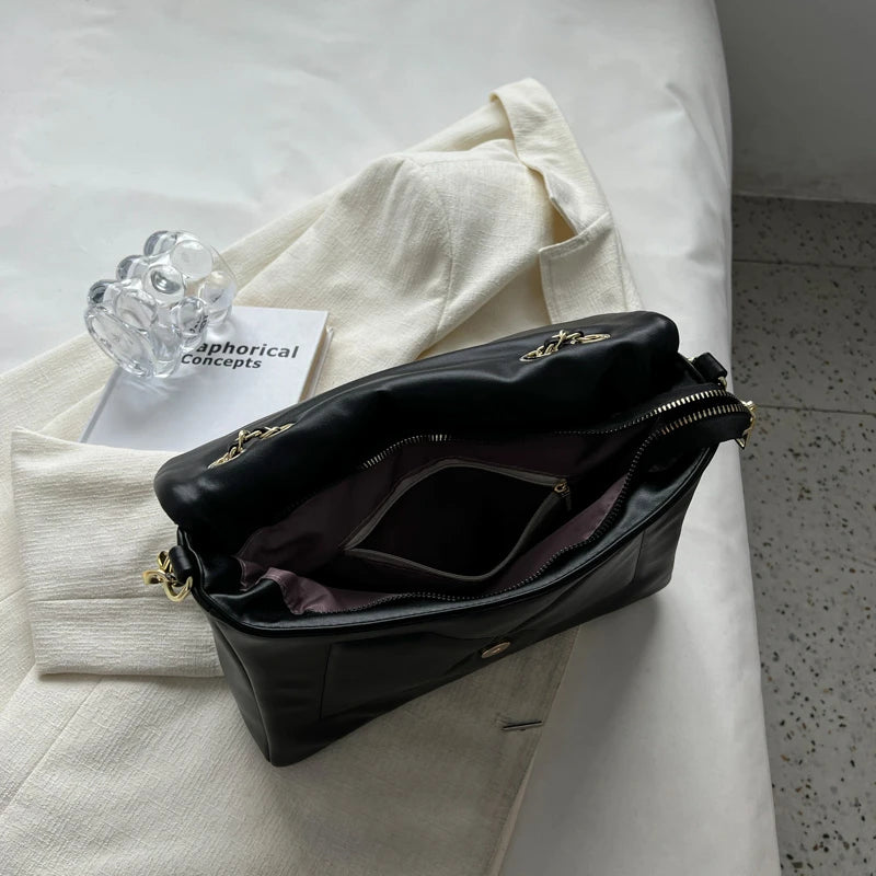 Quilted Flap Shoulder Bag Chain Crossbody Clutch PU Leather Armpit Handbag