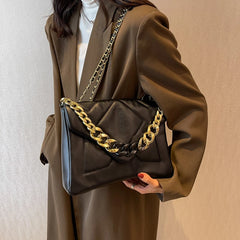 Quilted Flap Shoulder Bag Chain Crossbody Clutch PU Leather Armpit Handbag