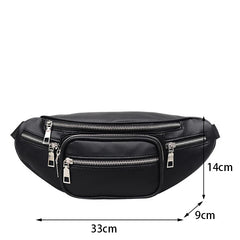 Women PU Leather Chest Fanny Pack Punk Crossbody Bag Chains Waist Pack