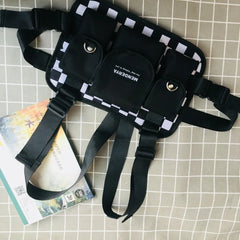Plaid Chest Bag Kanye West Hip Hop Streetwear Men Tactical Vest