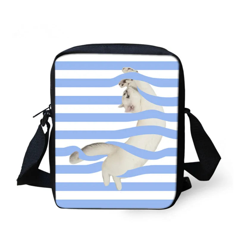 Stripes Cat Printing Messenger Bags For Women Girls Shoulder Bag Travel Hangbags