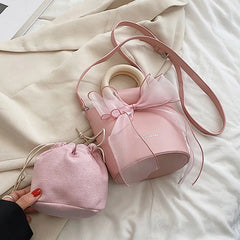 Bow Women's Bag All-match Shoulder Messenger Bucket Bag