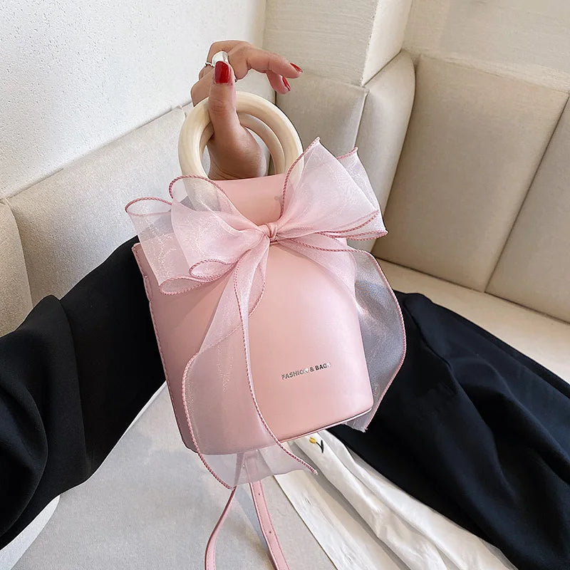Bow Women's Bag All-match Shoulder Messenger Bucket Bag