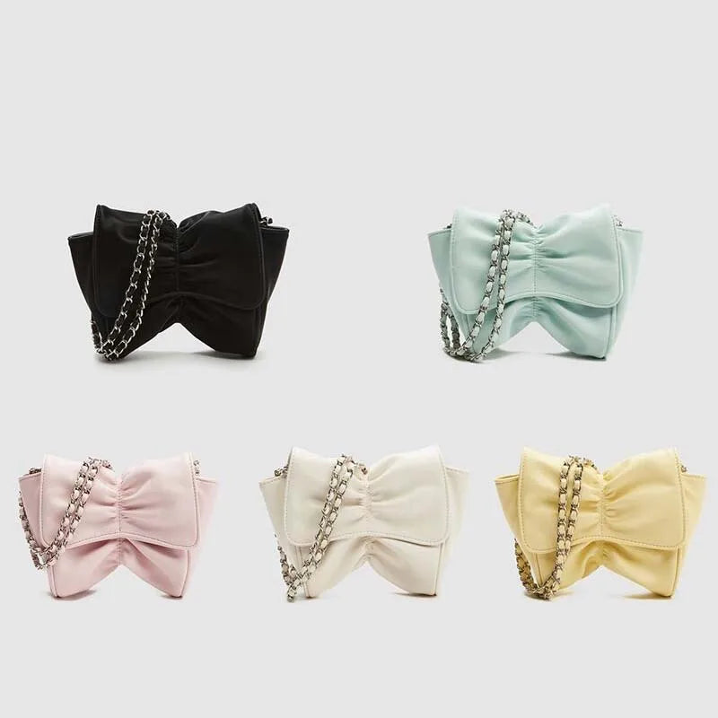 Bowknot Women Small Shoulder Bag Portable Female Crossbody Bags Solid Ladies Clu