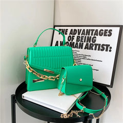 Thick Chain Shoulder Bag Handbag For Women Classic Lady Bag 2 In 1 Messenger Bag
