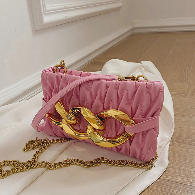 Women Shoulder Bag Pleated Casual Hand Bags Female Leather Quilted Chain Handbag