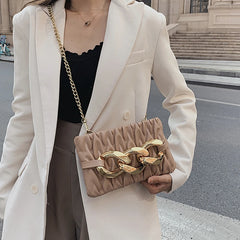 Women Shoulder Bag Pleated Casual Hand Bags Female Leather Quilted Chain Handbag