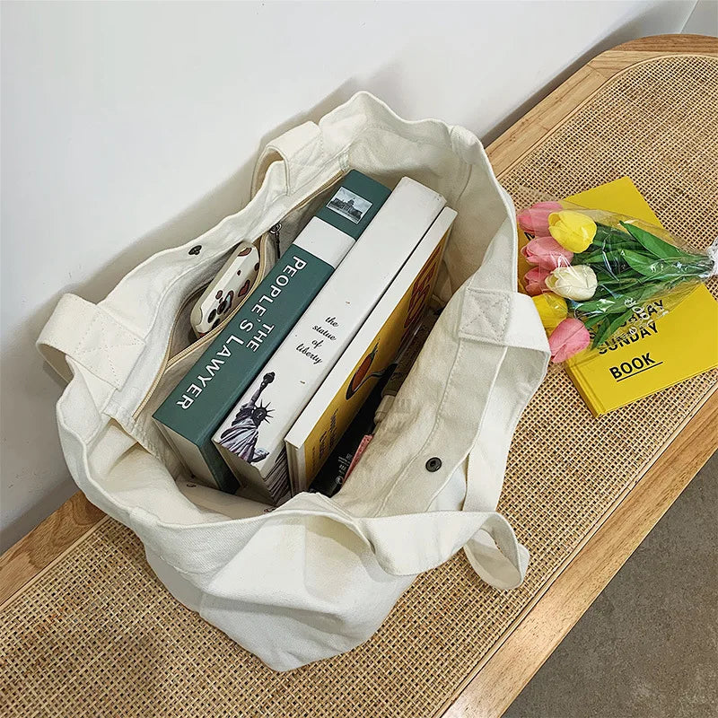 One-shoulder Portable Tote Bag Ladies Canvas Shopping Bag