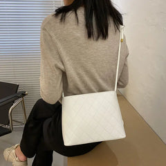 Plaid PU Leather Shoulder Bucket Bag Small Square Messenger Handbag