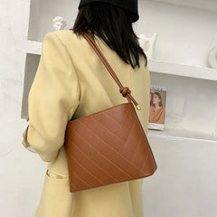 Plaid PU Leather Shoulder Bucket Bag Small Square Messenger Handbag