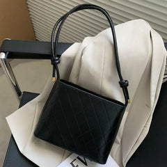 Plaid PU Leather Shoulder Bucket Bag Small Square Messenger Handbag