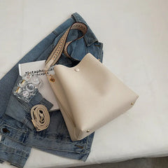 Women's Bucket Bag Soft PU Leather Shoulder Bag Crossbody Tote Wide Strap