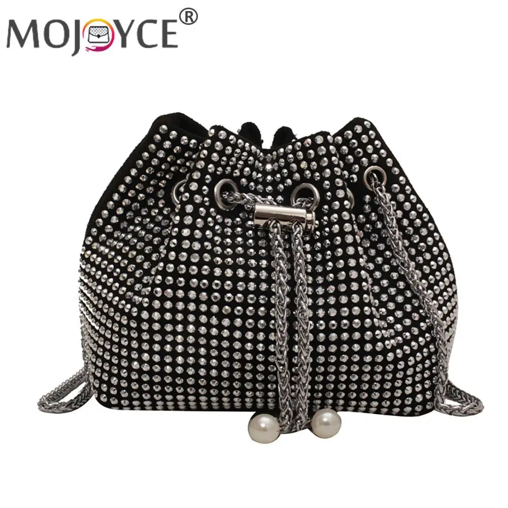 Rhinestone Bucket Chain Shoulder Bag Crossbody Handbag