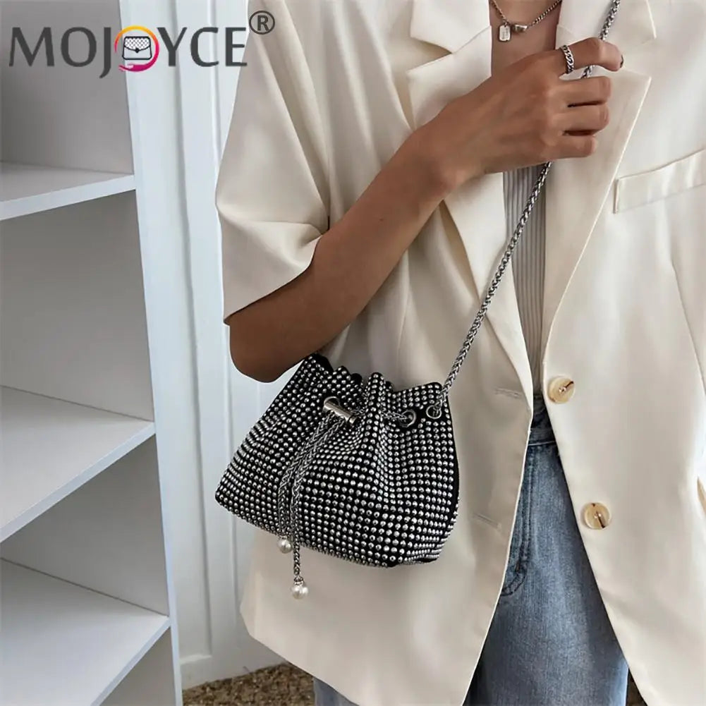Rhinestone Bucket Chain Shoulder Bag Crossbody Handbag