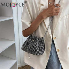 Rhinestone Bucket Chain Shoulder Bag Crossbody Handbag