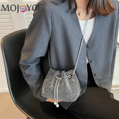 Rhinestone Bucket Chain Shoulder Bag Crossbody Handbag