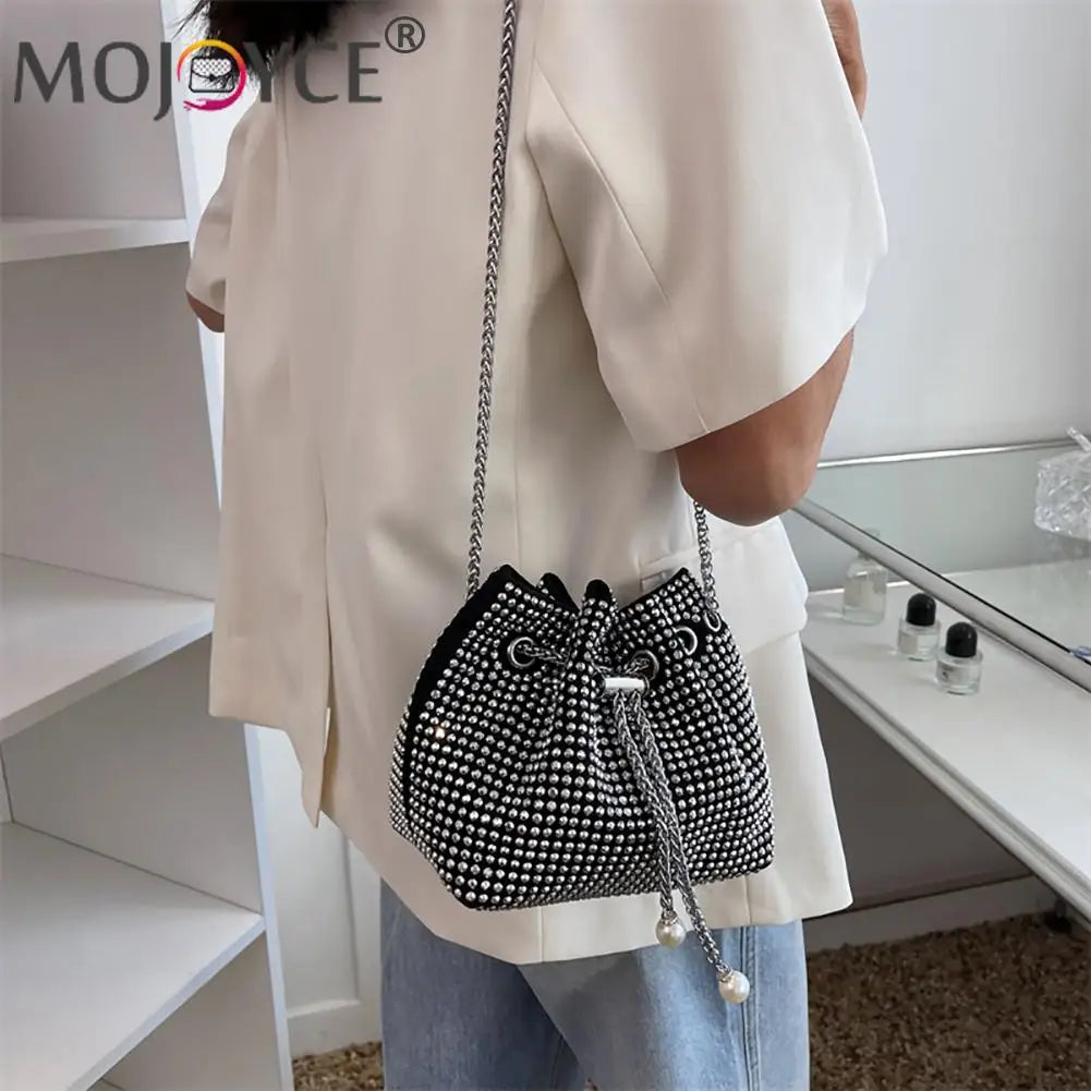 Rhinestone Bucket Chain Shoulder Bag Crossbody Handbag