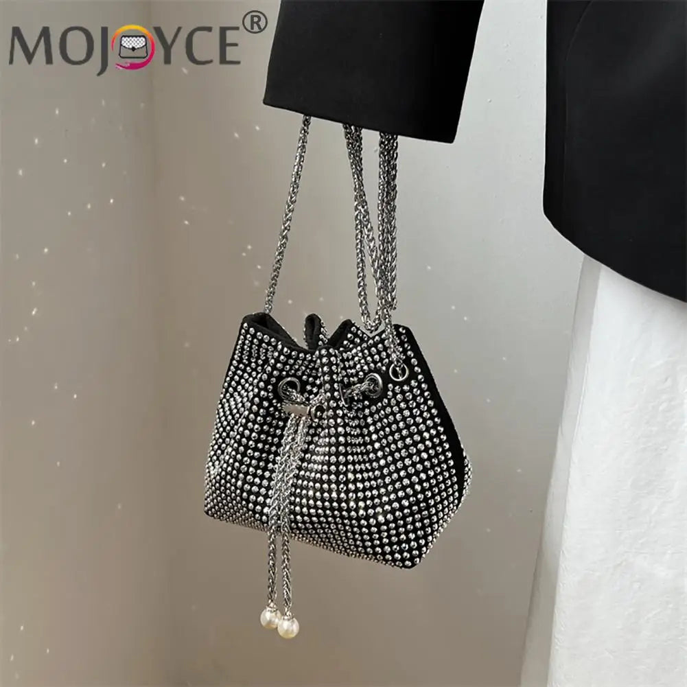 Rhinestone Bucket Chain Shoulder Bag Crossbody Handbag