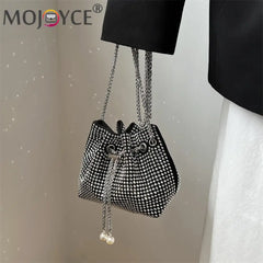 Rhinestone Bucket Chain Shoulder Bag Crossbody Handbag