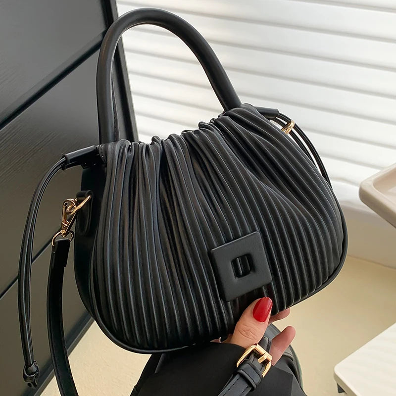 Pleated Drawstring Bucket Handbag for Women Party Clutch Crossbody