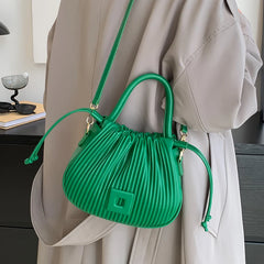 Pleated Drawstring Bucket Handbag for Women Party Clutch Crossbody