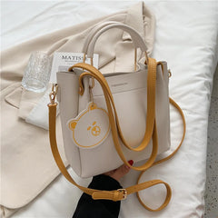 Portable Shoulder Bag Women Bucket Messenger Bag with Pendant Large Capacity