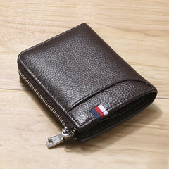 Leather Men Wallet High Mini Small Zipper Wallet RFID Male Purse