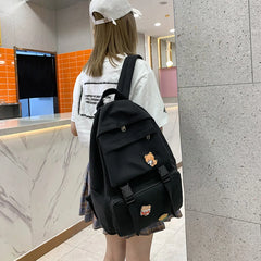 Canvas Backpack Solid Badges Large Capacity Female Student School Bags