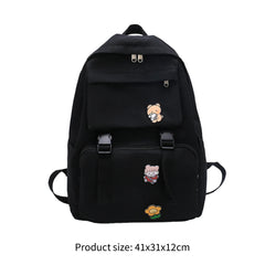 Canvas Backpack Solid Badges Large Capacity Female Student School Bags