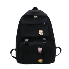 Canvas Backpack Solid Badges Large Capacity Female Student School Bags