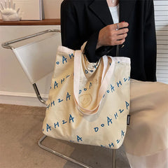 Canvas Bucket Shoulder Bag Women Tote Handbags Letter Printed Shopping Bags