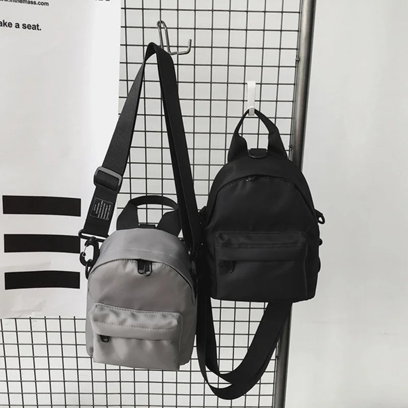 Canvas Fabric Unisex Chest Bag Grey Shoulder Bags Chain Decoration Unique Purse
