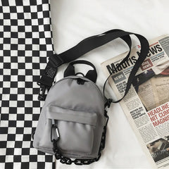Canvas Fabric Unisex Chest Bag Grey Shoulder Bags Chain Decoration Unique Purse
