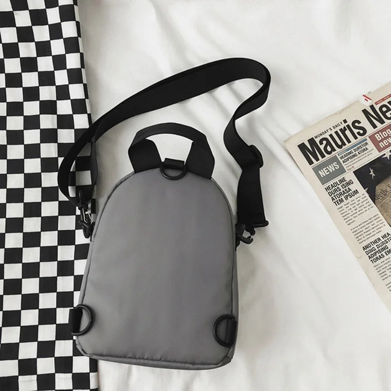 Canvas Fabric Unisex Chest Bag Grey Shoulder Bags Chain Decoration Unique Purse